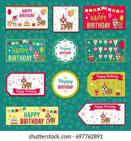 Set of vector elements for birthday design. Labels, stickers, tags for gifts, invitations and congratulations. Perfect for printing on paper, design.