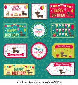 Set of vector elements for birthday design. Labels, stickers, tags for gifts, invitations and congratulations. Perfect for printing on paper, design.