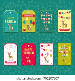 Set of vector elements for birthday design. Labels, stickers, tags for gifts, invitations and congratulations. Children's holiday