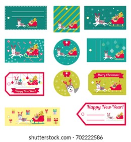 Set of vector elements for Christmas and New Year design. Labels, stickers, tags for gifts, invitations and congratulations.