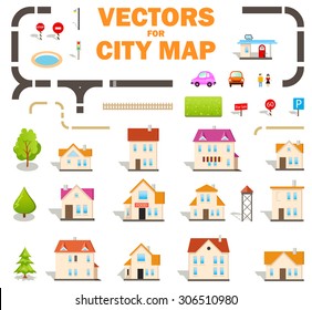 Set of Vector Elements for City Map Design. Useful Vector Illustration with Isolated Objects for Creating Town Map