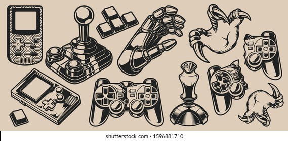 Set of vector elements design for gaming theme on a white background.