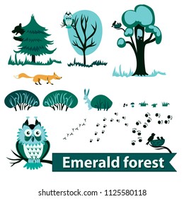 Set of vector elements from forest animals in the style of a card. Isolated image. for the design of textiles, children s things and other things.