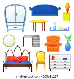Set vector elements furniture isolated from the background in realistic style