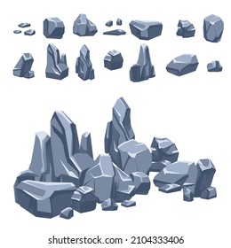 Set of vector elements for games and applications. Elements of the landscape gray stones.