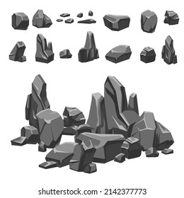 Conjunto de elementos vectoriales para juegos. Piedras y rocas sobre un fondo blanco.