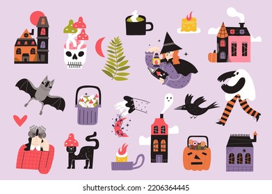 A set of vector elements for Halloween. Autumn season. Autumn holiday clipart