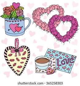 Set of vector elements. Handdrawn illustration for Saint Valentine day