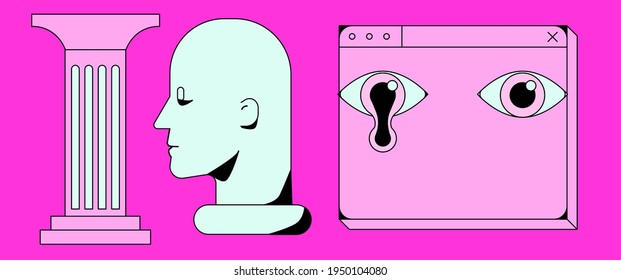 Set of vector elements and icons: bust sculpture, pillar, eyes.