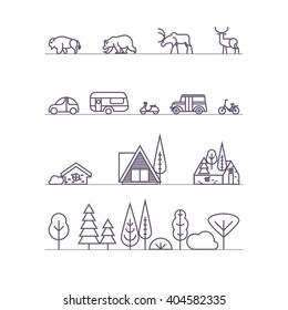 Set of vector elements icons with natural motifs in trendy linear style