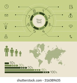 A set of vector elements of infographic. World map, circle and icons