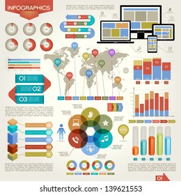 Un conjunto de elementos vectoriales de infografías. Red, negocios, comunicación. Este trabajo - archivo vectorial eps10, contiene elementos transparentes.