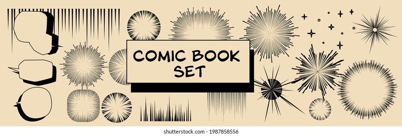 Set of vector elements for manga and comic book design.