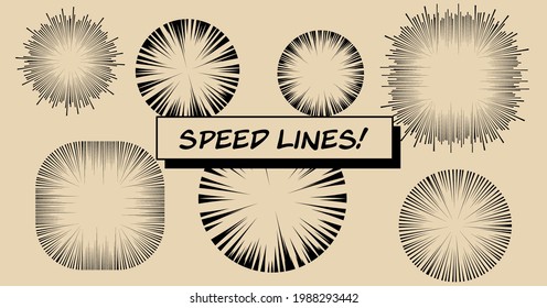 Set of vector elements for manga and comic book design. Hand-drawn lines, streaks to convey the impression of speed.