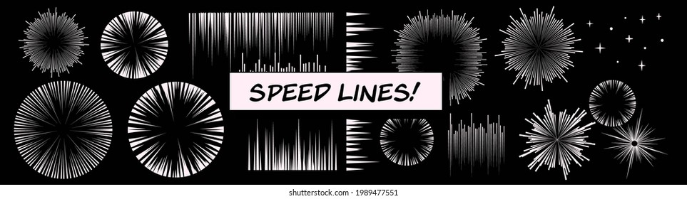 Set of vector elements for manga and comic book design. Hand-drawn lines, streaks to convey the impression of speed.