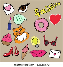 Set of vector elements on a light brown background.Eps10.