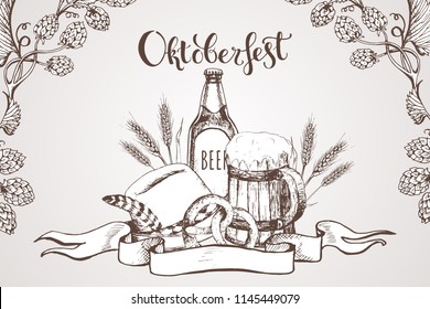 A set of vector elements on the theme of Oktoberfest. Oktoberfest. Beer festival.