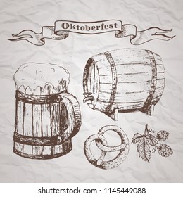 A set of vector elements on the theme of Oktoberfest. Oktoberfest. Beer festival.