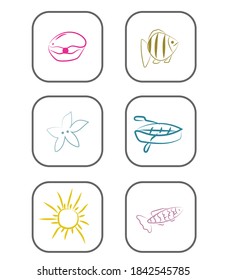 
set of vector elements on the theme of the sea. prints for design of t-shirts and items. seashells, boat, starfish, fish, sun