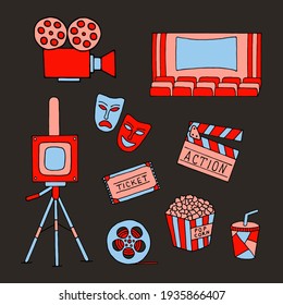 Set of vector elements on the theme of cinema.