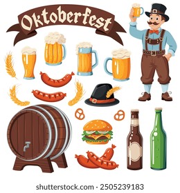 Set of vector elements on the theme of the Oktoberfest beer festival.