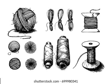 A set of vector elements on the theme of sewing, knitting embroidery. Stylized balls will help you to issue a magazine or book on needlework, to create your own unique style in handicraft business.