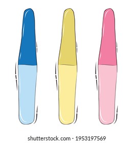 A set of vector elements of professional tools for manicure and pedicure. Pattern. Stock illustration. Soft nail files.