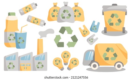 Conjunto de elementos vectoriales. Reciclaje y reducción de residuos.