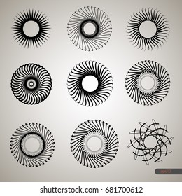 Set of vector elements, rotating stars and spirals.
