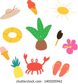 
Set of vector elements sea, beach, sun, ice cream, crab. for scrapbooking and printing