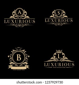 Set of vector elements in style of luxury flourish. Luxury Logo template in vector for Restaurant, Royalty, Boutique, Cafe, Hotel, Heraldic, Jewelry, Fashion and other vector illustration