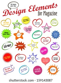 Set of vector elements for text box decoration on magazine cover