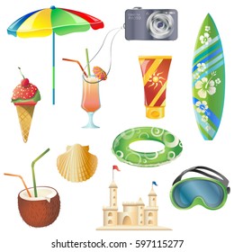 Set with vector elements that you will find summer on the beach. Summer and beach vector elements.