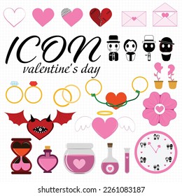 Set of vector elements for Valentine's Day For use in the design, consisting of hearts in various forms. and various icons related to the festival of love, both fulfilled and disappointed