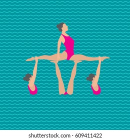 set of vector elements in the womens synchronised swimming illustration in flat style isolated on white background.