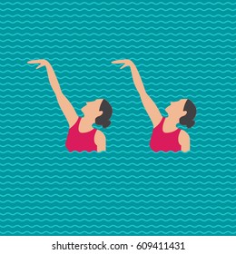 set of vector elements in the womens synchronised swimming illustration in flat style isolated on white background.