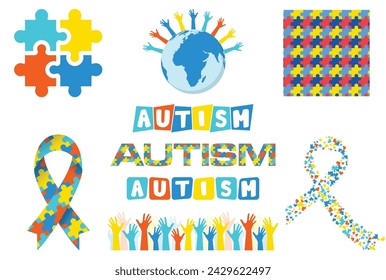 Set of Vector Elements for World autism awareness day