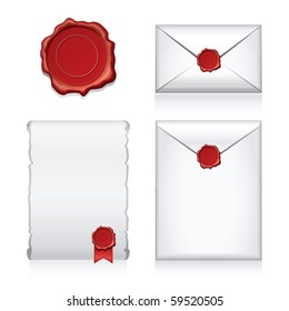 Set vector e-mail, envelop icons with wax press.