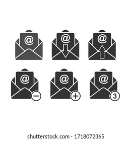 conjunto de iconos vectoriales de correo electrónico. Ilustración de una silueta aislada sobre un fondo blanco. Diseño sencillo