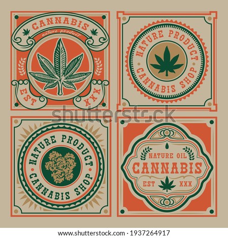 Set of vector emblem of cannabis leaf. Ideal for packaging and other many uses.
