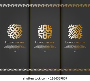 Set of vector emblem. Elegant, classic elements. Can be used for jewelry, beauty and fashion industry. Great for logo, monogram, invitation, flyer, menu, brochure,background, or any desired idea.