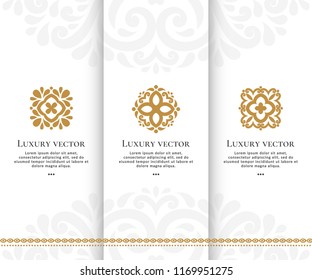 Set of vector emblem. Elegant, classic elements. Can be used for jewelry, beauty and fashion industry. Great for logo, monogram, invitation, flyer, menu, brochure, background, or any desired idea.