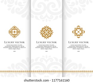 Set of vector emblem. Elegant, classic elements. Can be used for jewelry, beauty and fashion industry. Great for logo, monogram, invitation, flyer, menu, brochure, background, or any desired idea.