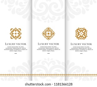 Set of vector emblem. Elegant, classic elements. Can be used for jewelry, beauty and fashion industry. Great for logo, monogram, invitation, flyer, menu, brochure, background, or any desired idea.