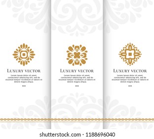 Set of vector emblem. Elegant, classic elements. Can be used for jewelry, beauty and fashion industry. Great for logo, monogram, invitation, flyer, menu, brochure, background, or any desired idea.