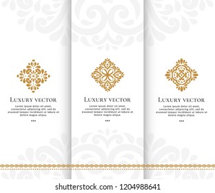 Set of vector emblem. Elegant, classic elements. Can be used for jewelry, beauty and fashion industry. Great for logo, monogram, invitation, flyer, menu, brochure, background, or any desired idea.