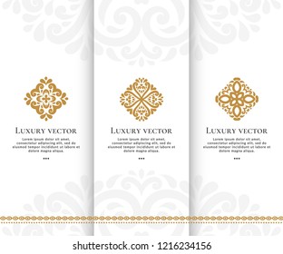 Set of vector emblem. Elegant, classic elements. Can be used for jewelry, beauty and fashion industry. Great for logo, monogram, invitation, flyer, menu, brochure, background, or any desired idea.