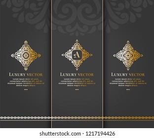 Set of vector emblem. Elegant, classic elements. Can be used for jewelry, beauty and fashion industry. Great for logo, monogram, invitation, flyer, menu, brochure, background, or any desired idea.