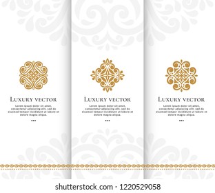 Set of vector emblem. Elegant, classic elements. Can be used for jewelry, beauty and fashion industry. Great for logo, monogram, invitation, flyer, menu, brochure, background, or any desired idea.