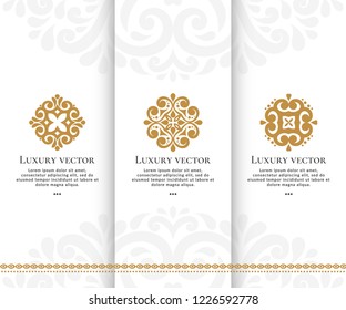 Set of vector emblem. Elegant, classic elements. Can be used for jewelry, beauty and fashion industry. Great for logo, monogram, invitation, flyer, menu, brochure, background, or any desired idea.